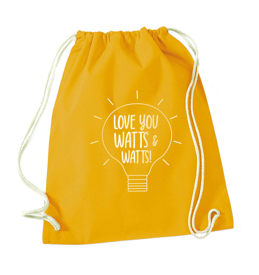I love you watts and watts mustard drawstring bag