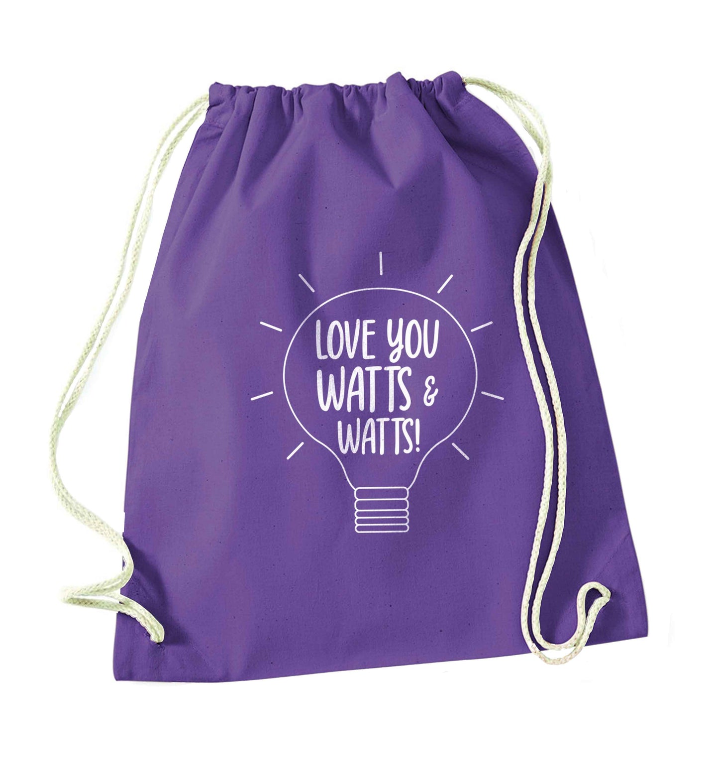 I love you watts and watts purple drawstring bag