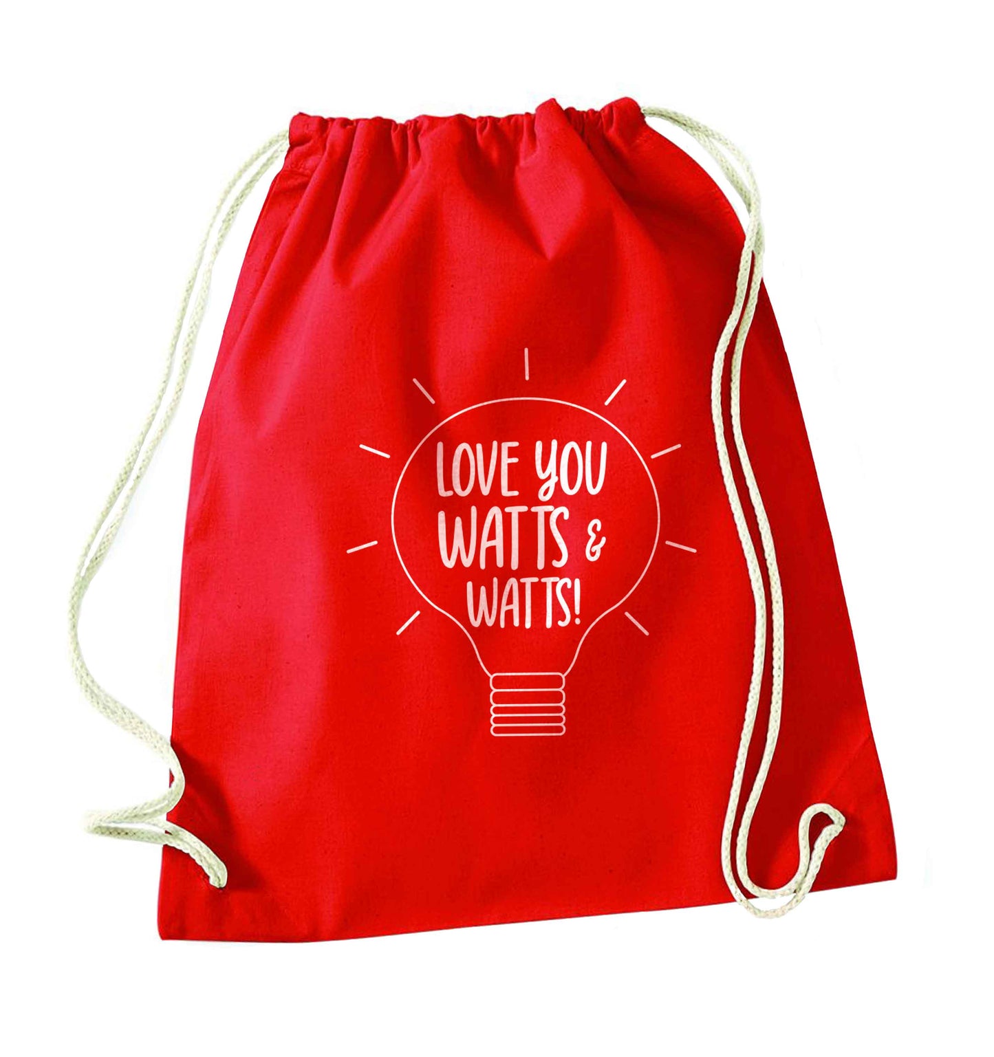 I love you watts and watts red drawstring bag 