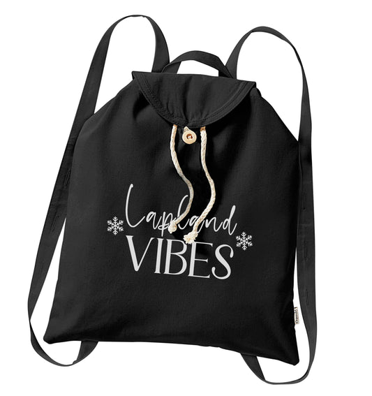 Lapland vibes organic cotton backpack tote with wooden buttons in black