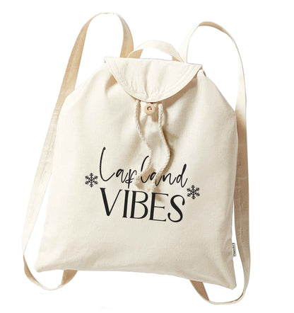 Lapland vibes organic cotton backpack tote with wooden buttons in natural