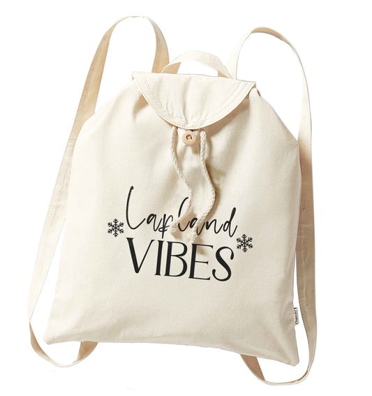 Lapland vibes organic cotton backpack tote with wooden buttons in natural
