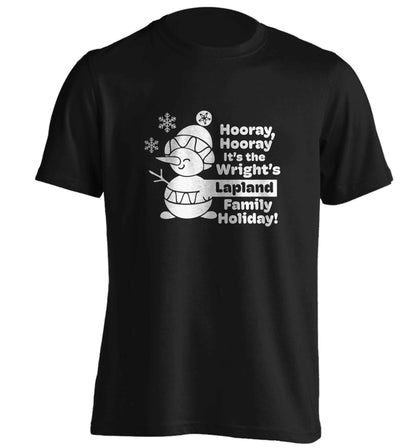 Hooray it's the personalised Lapland holiday! adults unisex black Tshirt 2XL