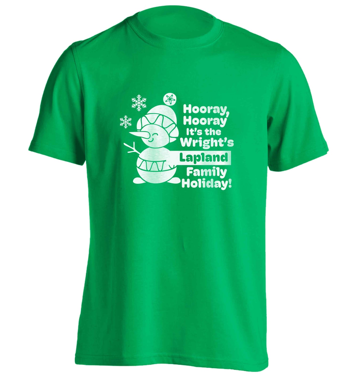Hooray it's the personalised Lapland holiday! adults unisex green Tshirt 2XL