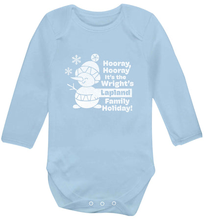 Hooray it's the personalised Lapland holiday! baby vest long sleeved pale blue 6-12 months
