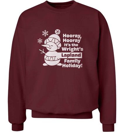 Hooray it's the personalised Lapland holiday! adult's unisex maroon sweater 2XL