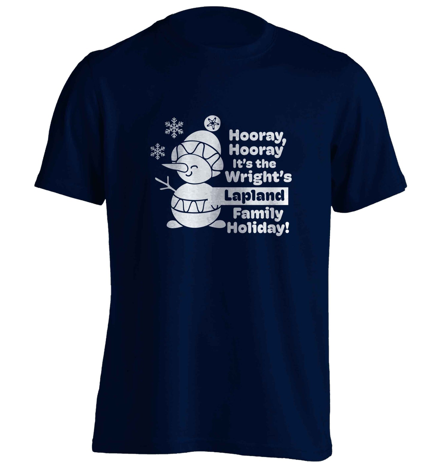 Hooray it's the personalised Lapland holiday! adults unisex navy Tshirt 2XL