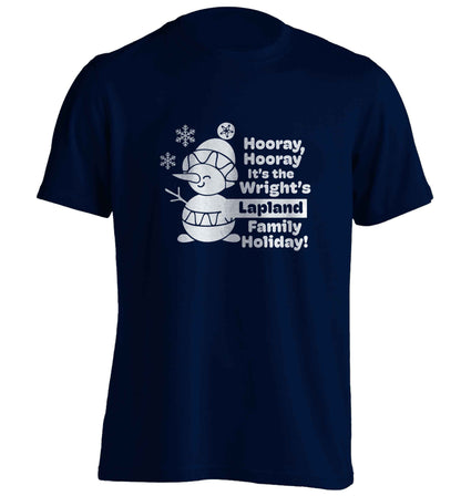 Hooray it's the personalised Lapland holiday! adults unisex navy Tshirt 2XL