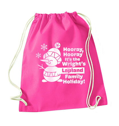 Hooray it's the personalised Lapland holiday! pink drawstring bag