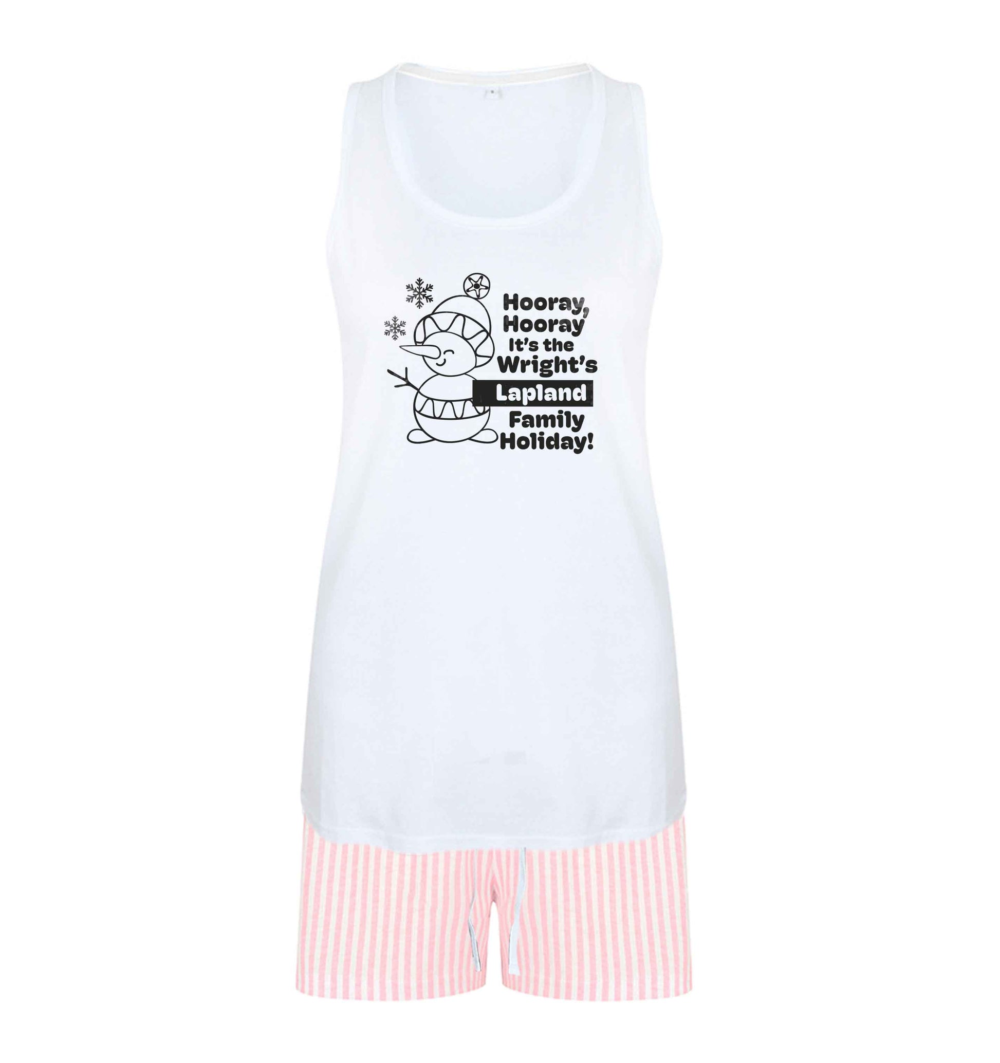 Hooray it's the personalised Lapland holiday! size XL women's pyjama shorts set in pink 