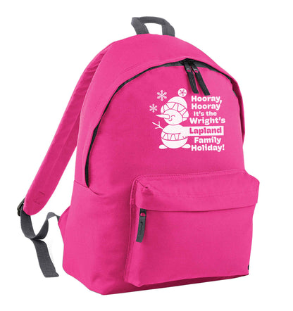 Hooray it's the personalised Lapland holiday! pink children's backpack