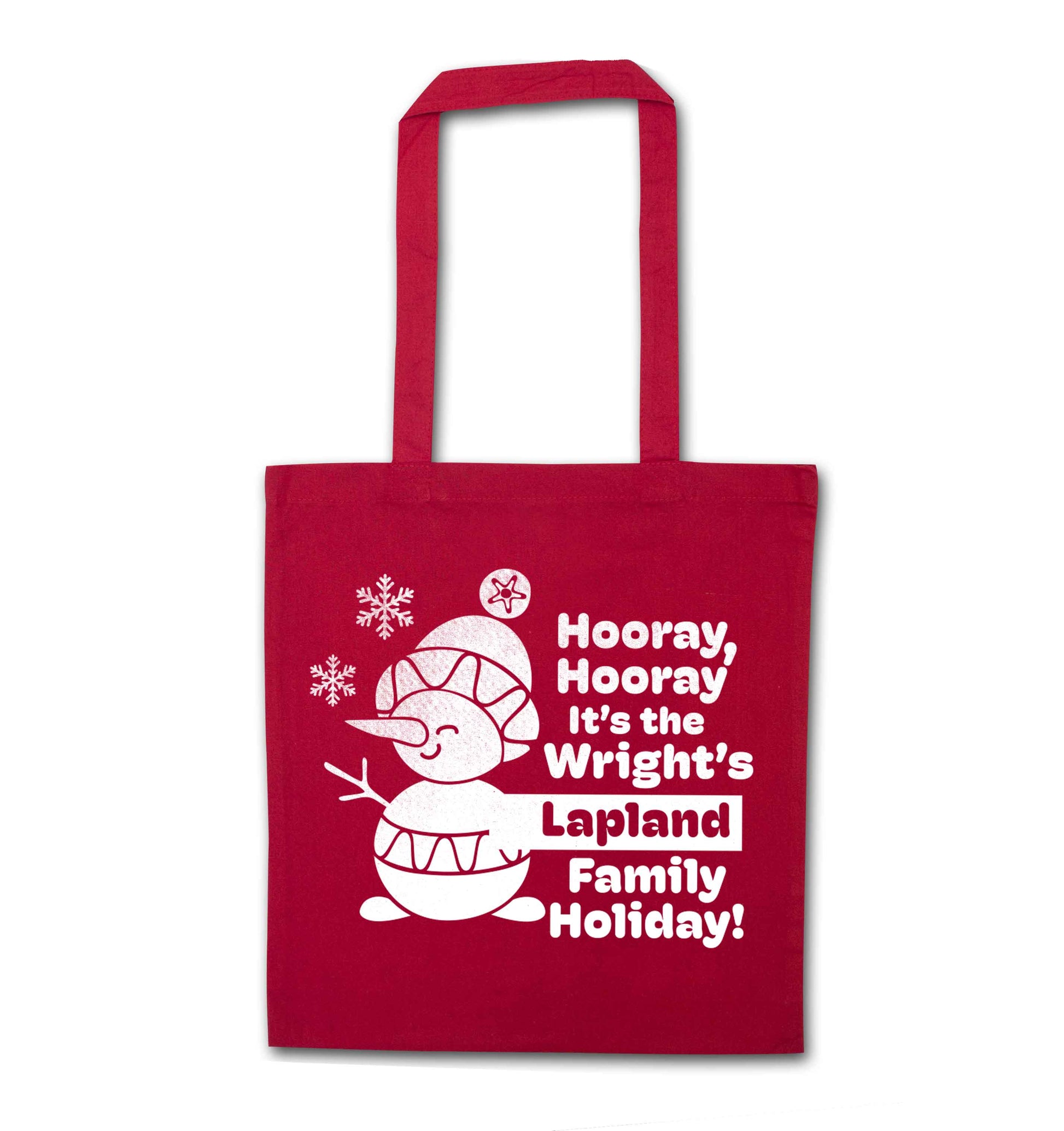 Hooray it's the personalised Lapland holiday! red tote bag