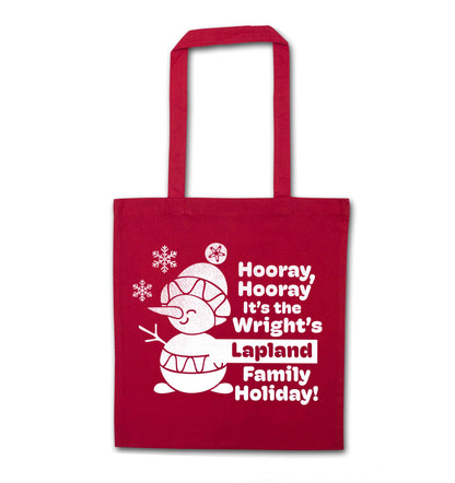 Hooray it's the personalised Lapland holiday! red tote bag