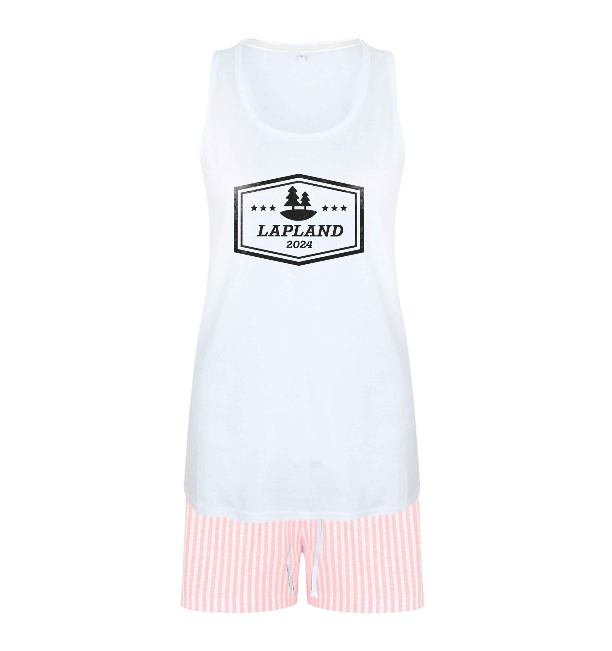 Custom date Lapland size XL women's pyjama shorts set in pink 