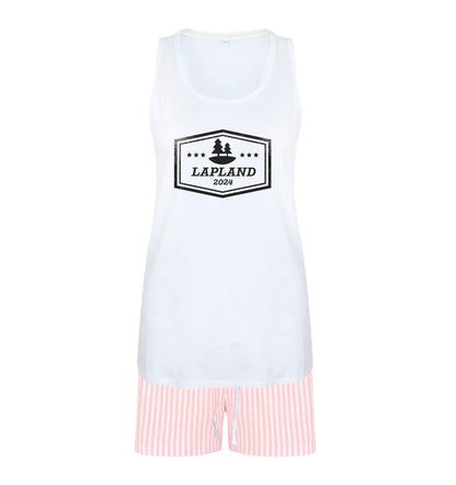 Custom date Lapland size XL women's pyjama shorts set in pink 