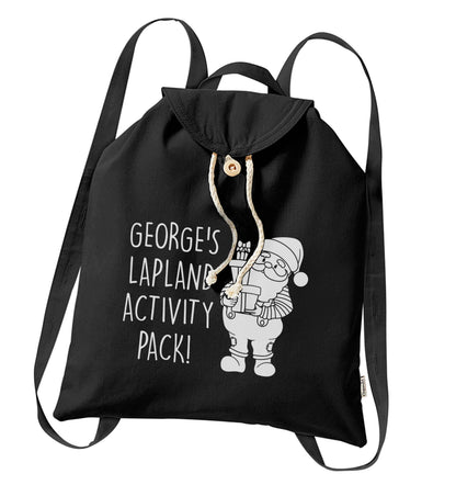 Custom Lapland activity pack organic cotton backpack tote with wooden buttons in black