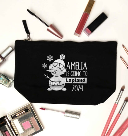 Any name here - is going to Lapland personalised black makeup bag