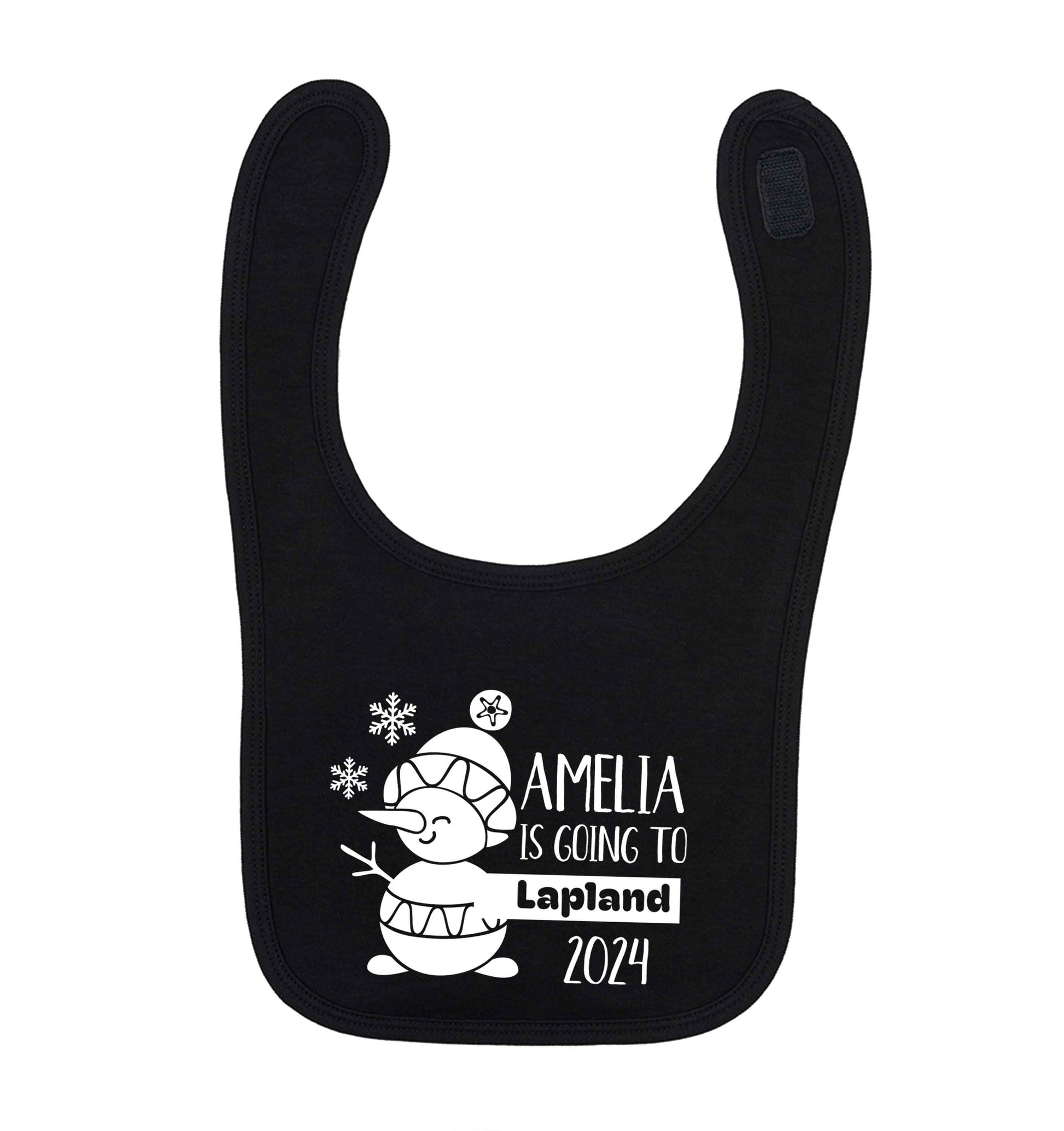 Any name here - is going to Lapland personalised black baby bib