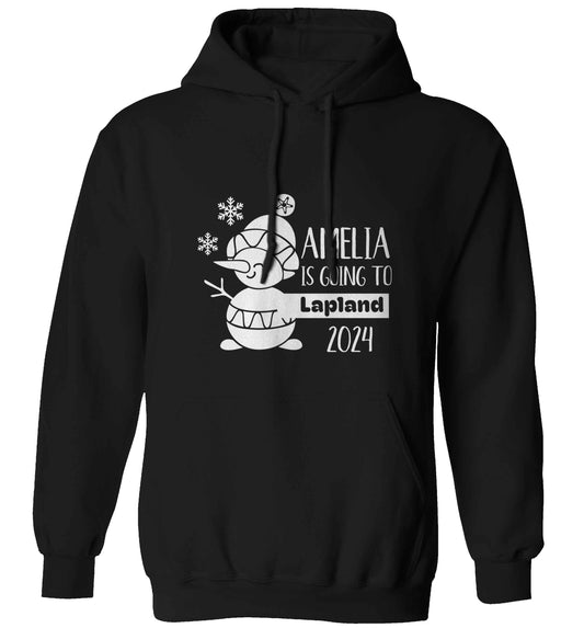 Any name here - is going to Lapland personalised adults unisex black hoodie 2XL