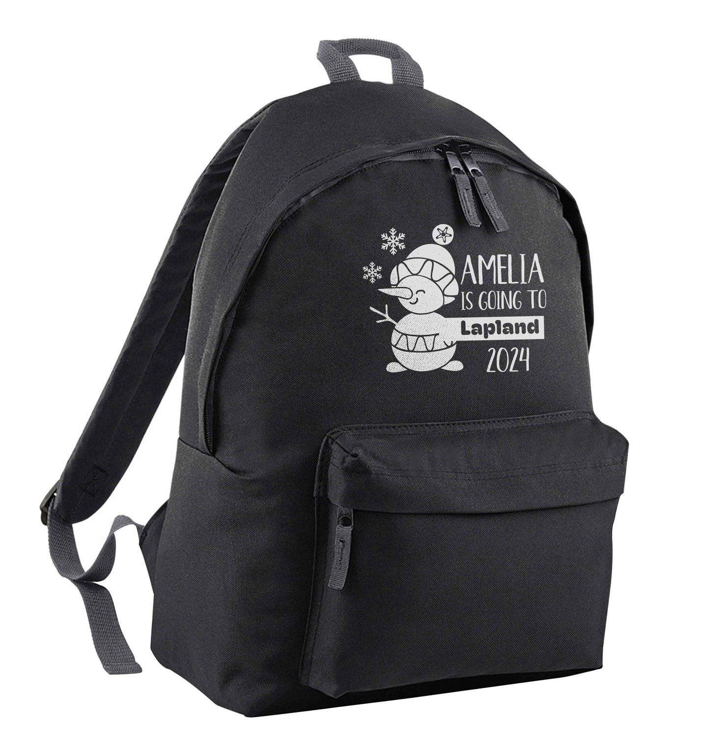 Any name here - is going to Lapland personalised black children's backpack