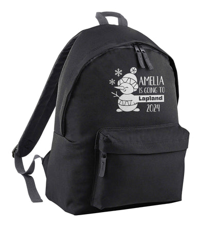 Any name here - is going to Lapland personalised black children's backpack
