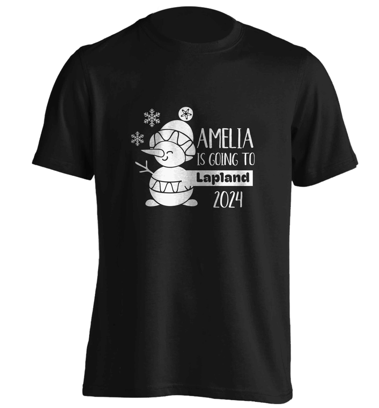 Any name here - is going to Lapland personalised adults unisex black Tshirt 2XL