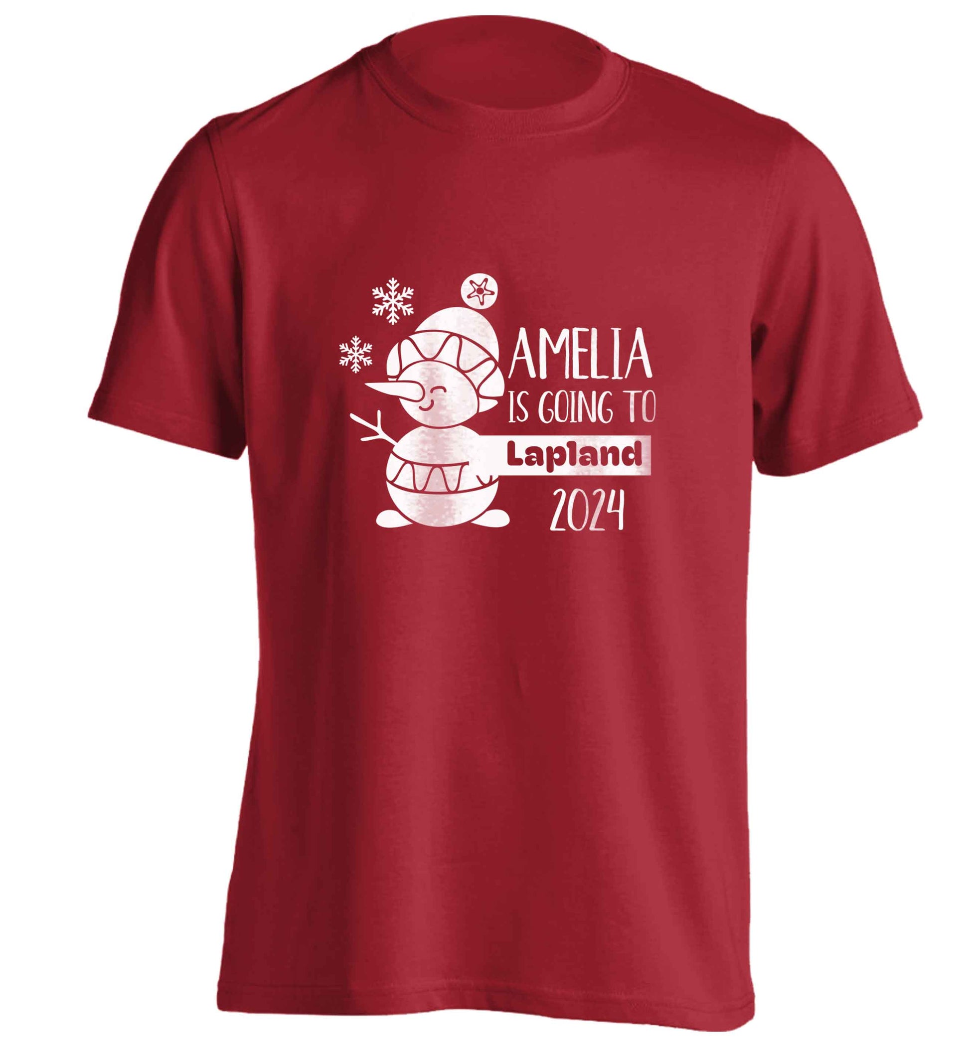 Any name here - is going to Lapland personalised adults unisex red Tshirt 2XL