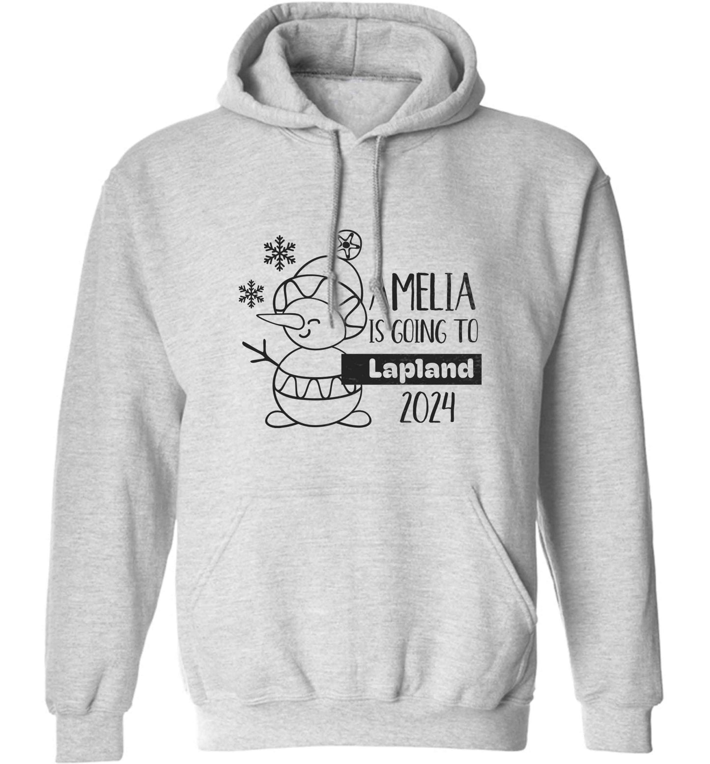 Any name here - is going to Lapland personalised adults unisex grey hoodie 2XL