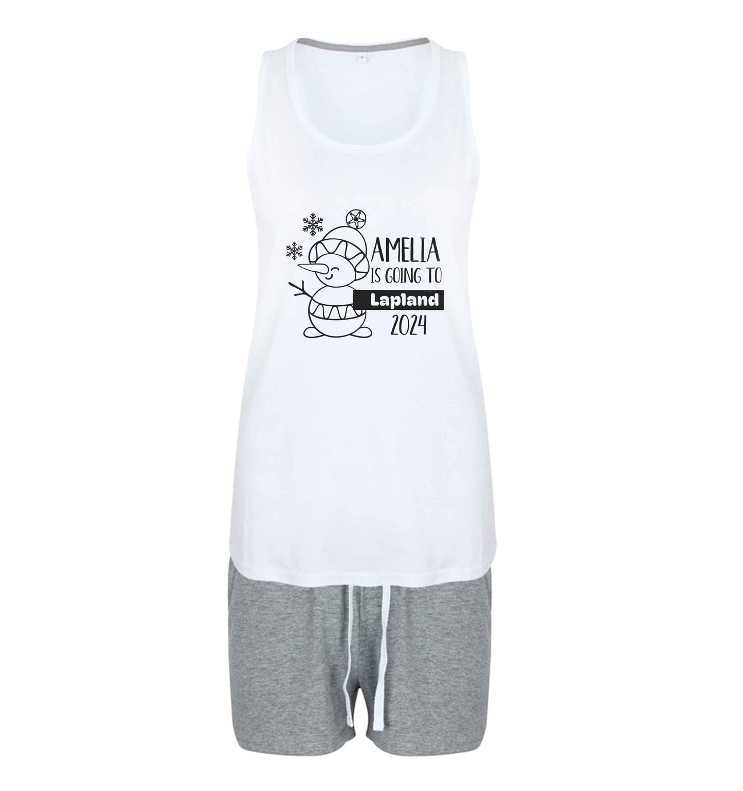 Any name here - is going to Lapland personalised size XL women's pyjama shorts set in pink 