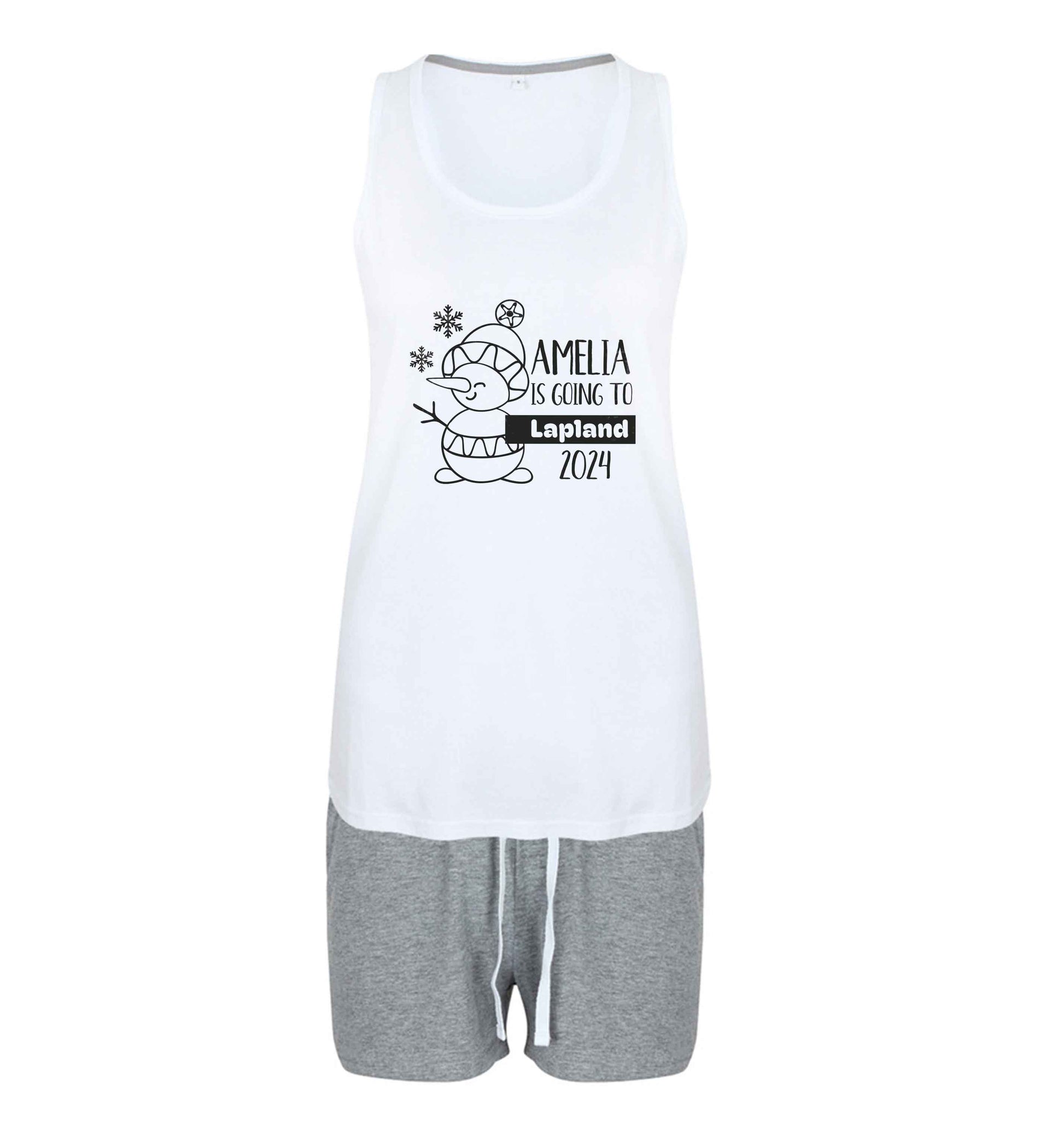 Any name here - is going to Lapland personalised size XL women's pyjama shorts set in pink 