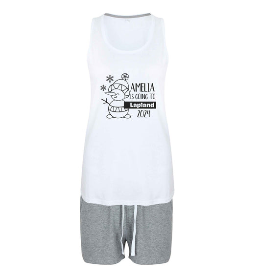Any name here - is going to Lapland personalised size XL women's pyjama shorts set in pink 