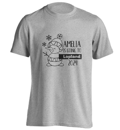 Any name here - is going to Lapland personalised adults unisex grey Tshirt 2XL