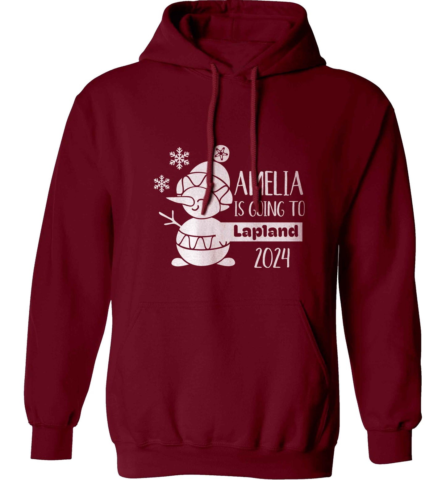 Any name here - is going to Lapland personalised adults unisex maroon hoodie 2XL