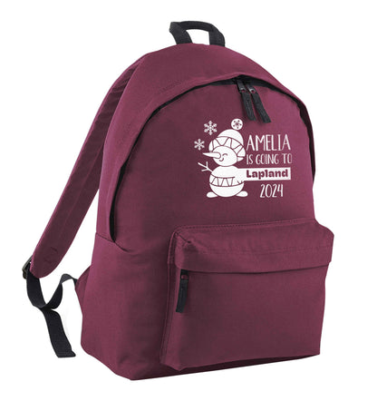 Any name here - is going to Lapland personalised maroon adults backpack