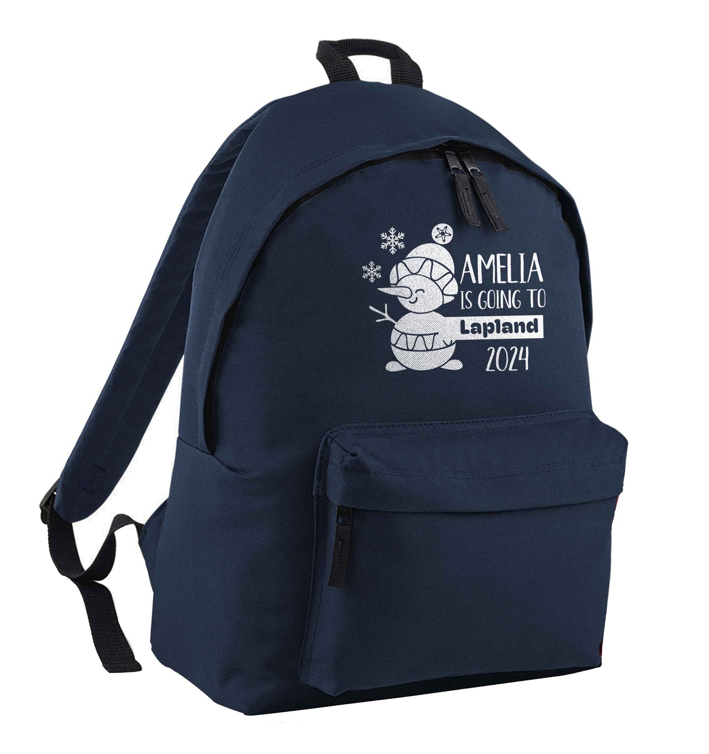 Any name here - is going to Lapland personalised navy adults backpack