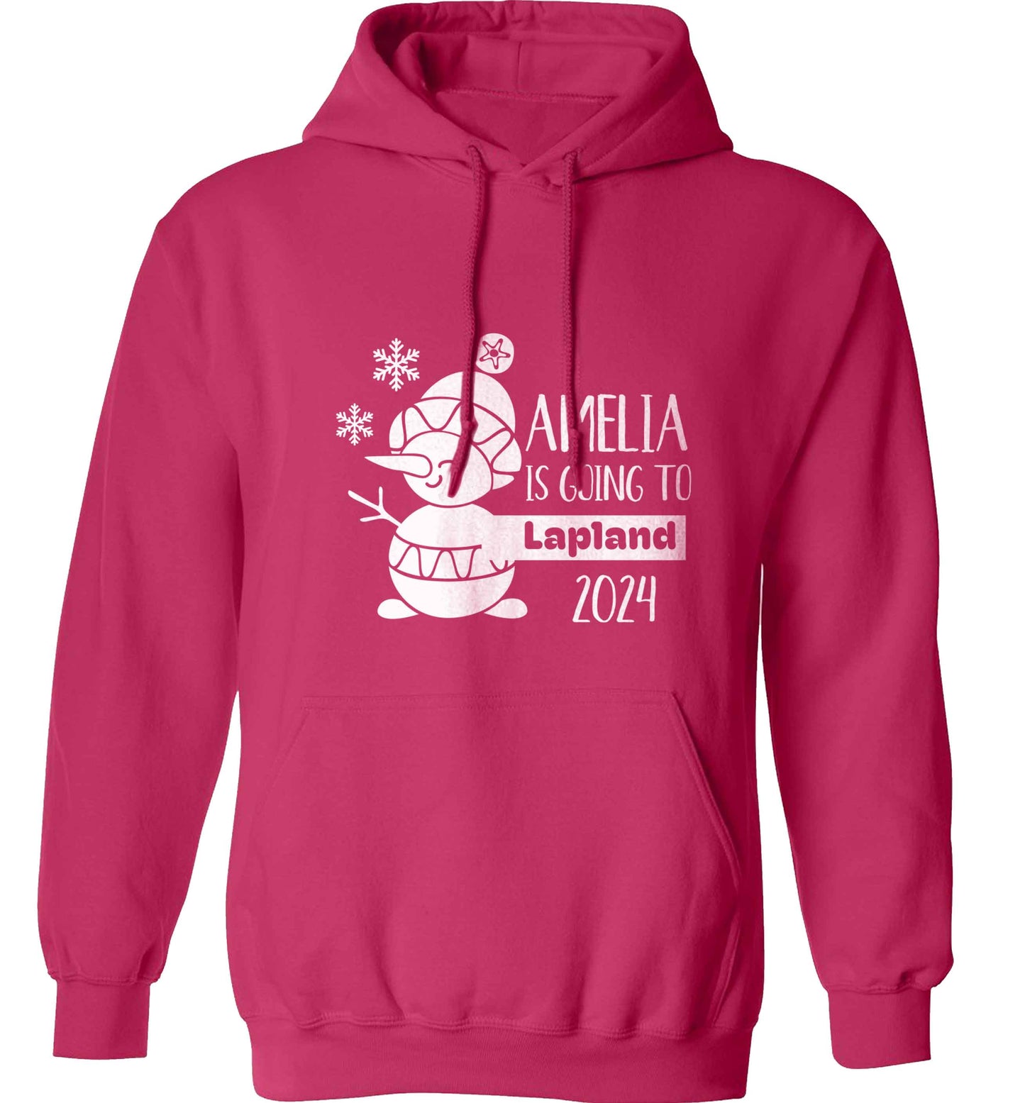 Any name here - is going to Lapland personalised adults unisex pink hoodie 2XL