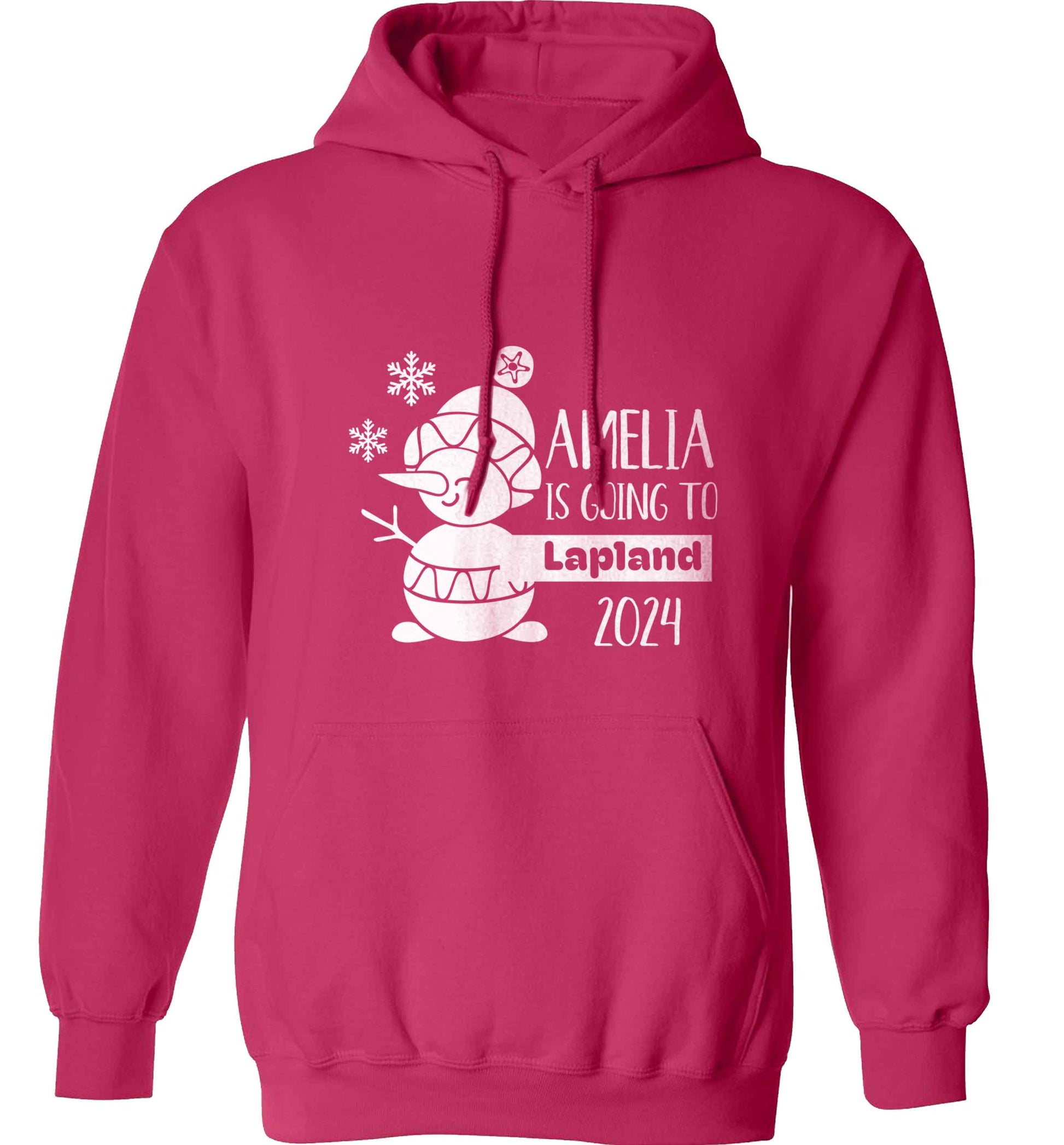 Any name here - is going to Lapland personalised adults unisex pink hoodie 2XL