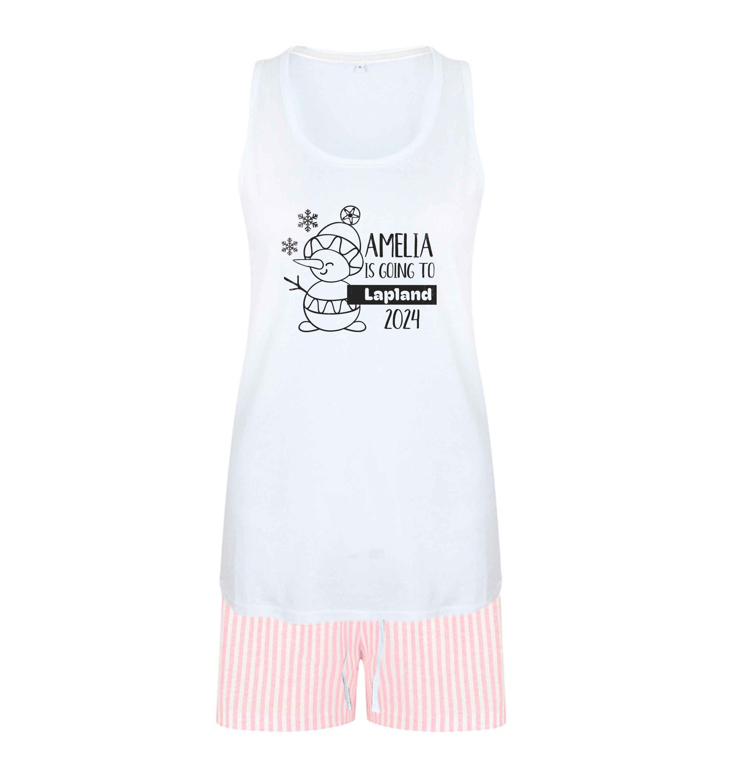 Any name here - is going to Lapland personalised size XL women's pyjama shorts set in pink 