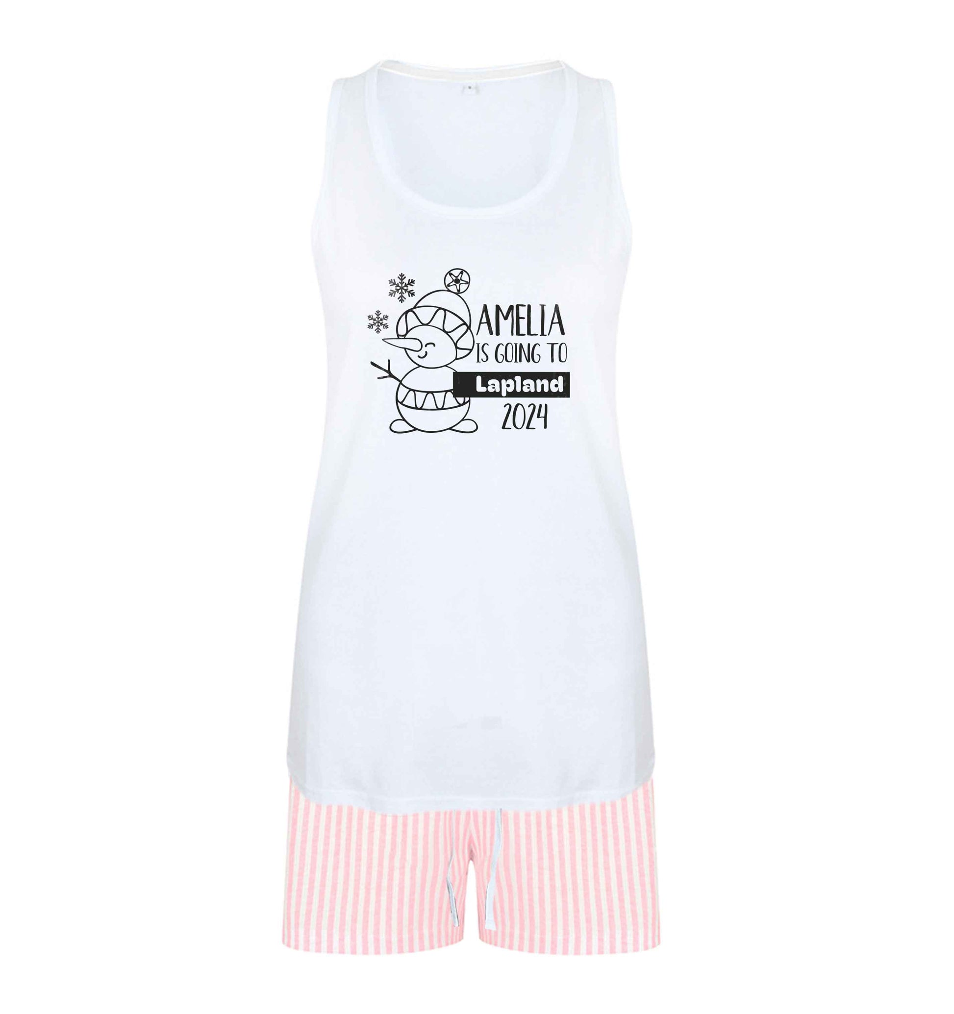 Any name here - is going to Lapland personalised size XL women's pyjama shorts set in pink 