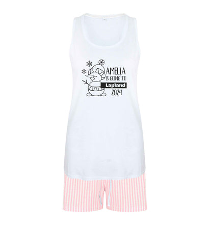Any name here - is going to Lapland personalised size XL women's pyjama shorts set in pink 