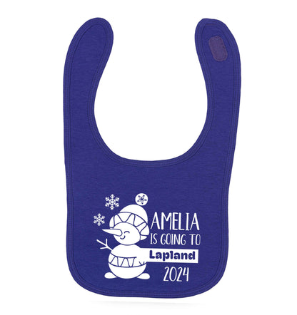 Any name here - is going to Lapland personalised purple baby bib