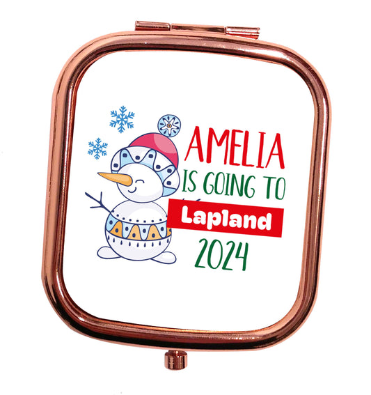 Any name here - is going to Lapland personalised rose gold square pocket mirror