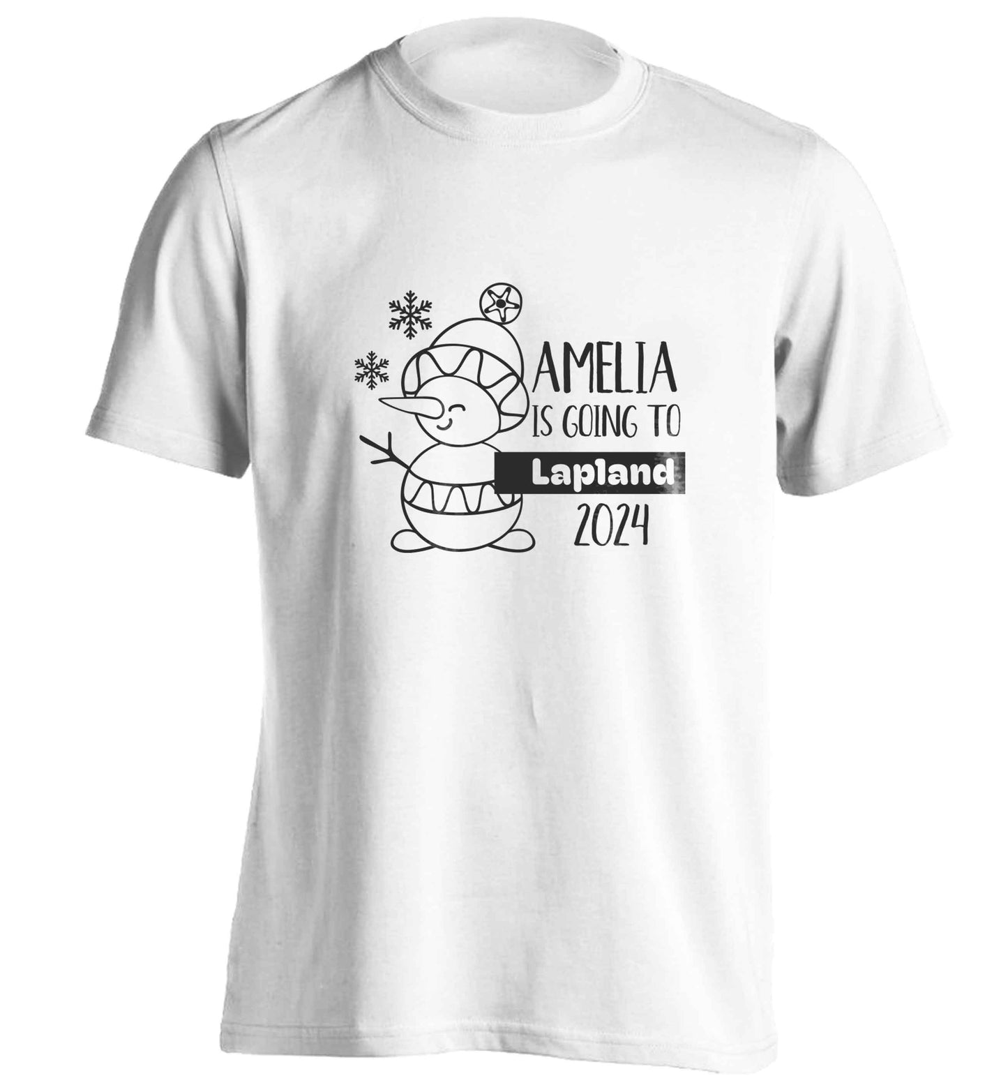 Any name here - is going to Lapland personalised adults unisex white Tshirt 2XL