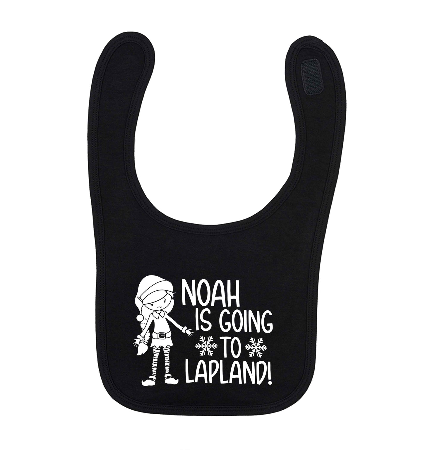 Any name here - is going to Lapland personalised elf black baby bib