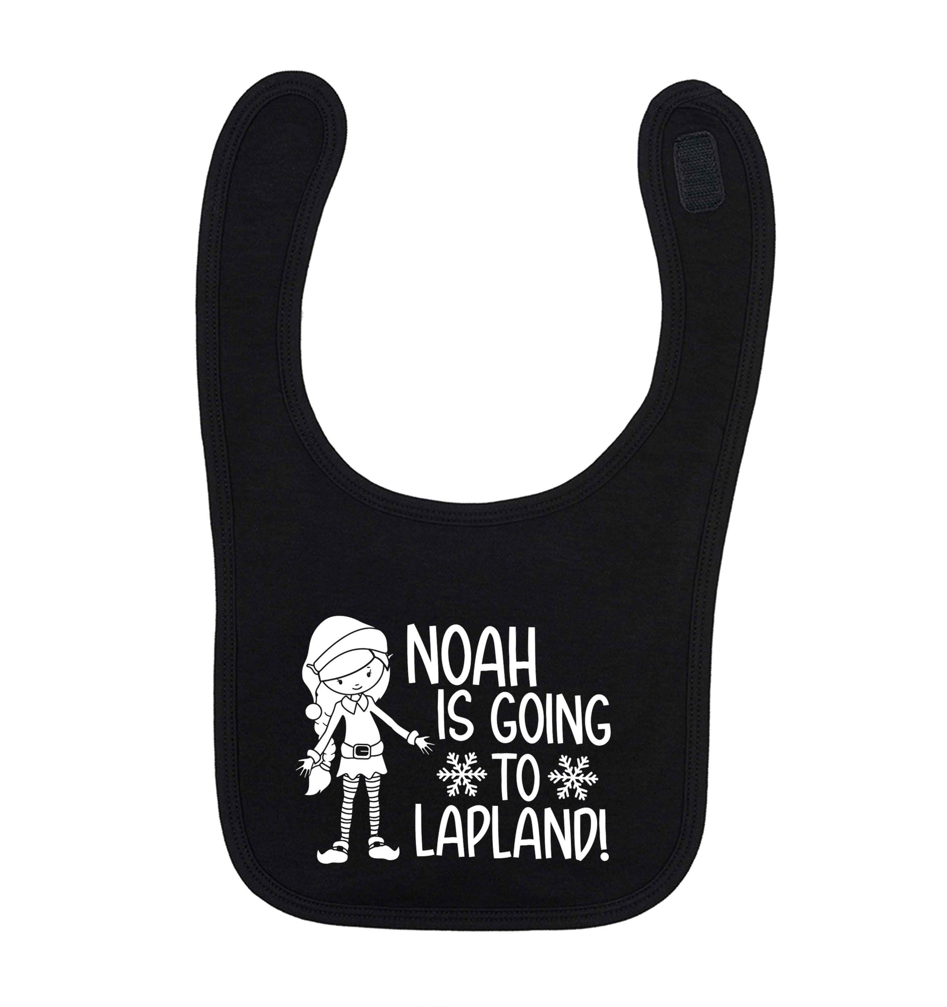 Any name here - is going to Lapland personalised elf black baby bib