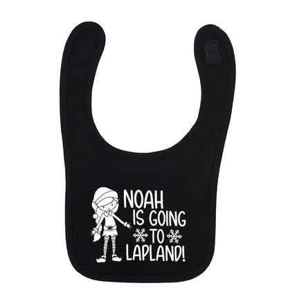 Any name here - is going to Lapland personalised elf black baby bib