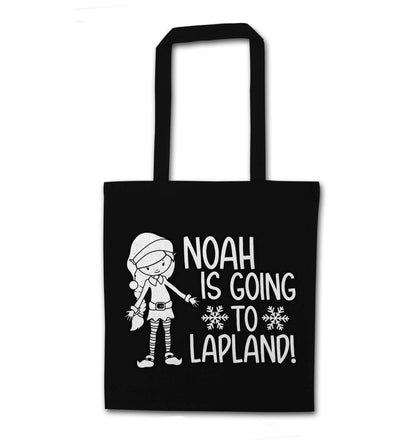 Any name here - is going to Lapland personalised elf black tote bag