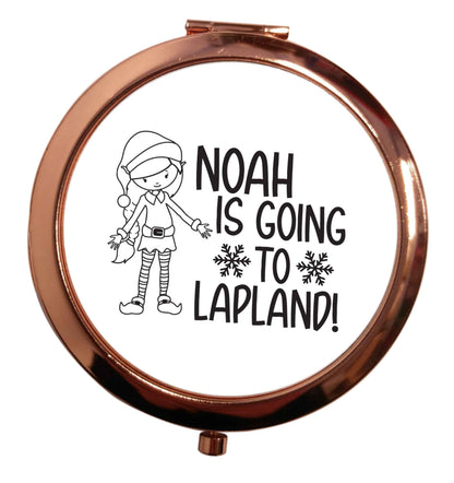 Any name here - is going to Lapland personalised elf rose gold circle pocket mirror