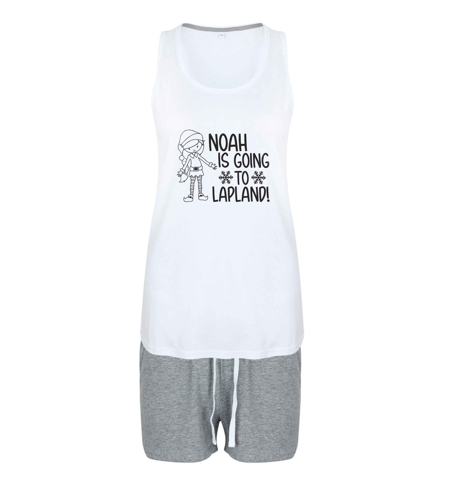 Any name here - is going to Lapland personalised elf size XL women's pyjama shorts set in pink 