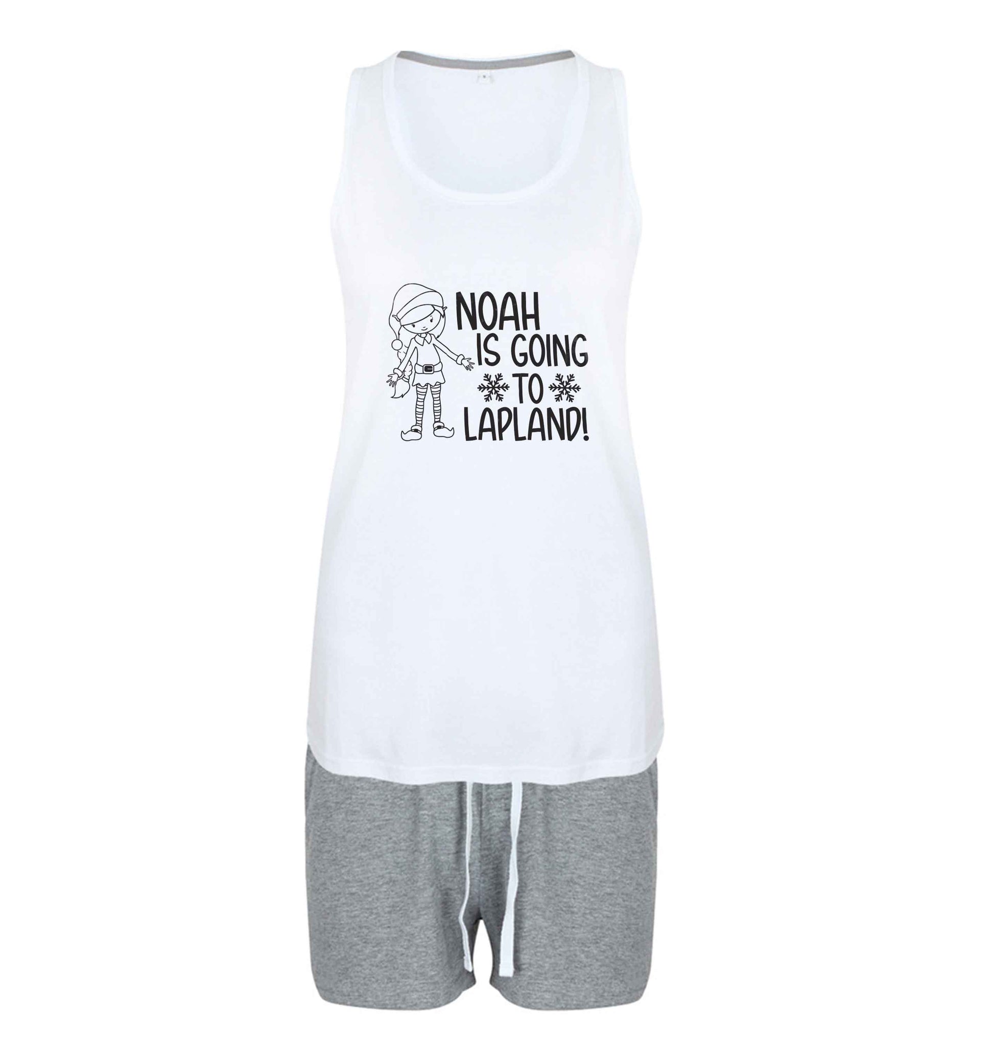 Any name here - is going to Lapland personalised elf size XL women's pyjama shorts set in pink 